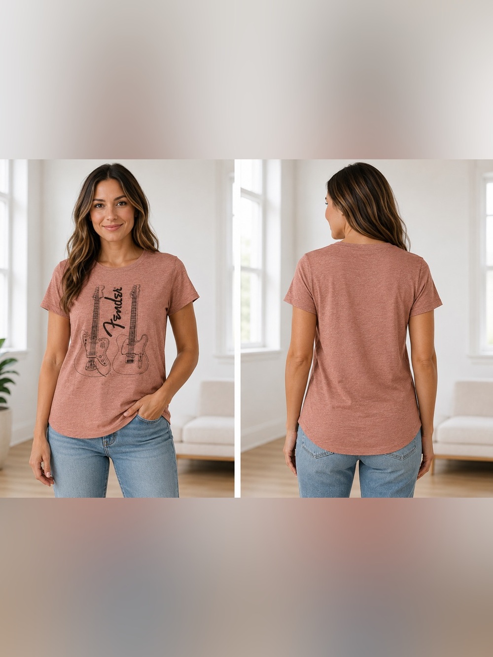 Fender Life Women’s 1X Guitar Graphic T-Shirt Dusty/Rose/Vintage/Rock&Roll